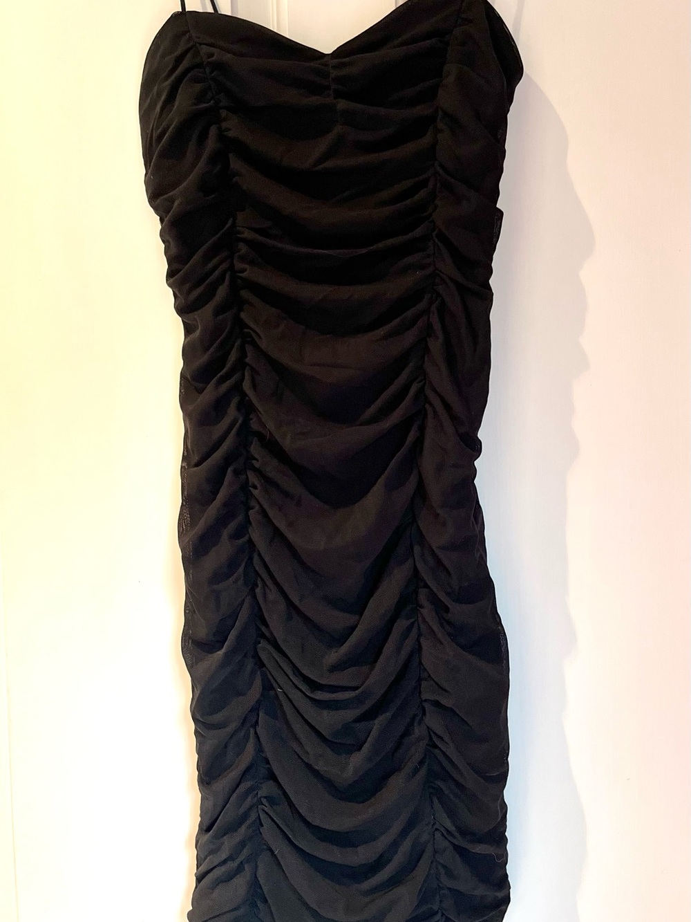 Hello Molly, Ruched Black Spaghetti Strap Body Con Dress, Size 2